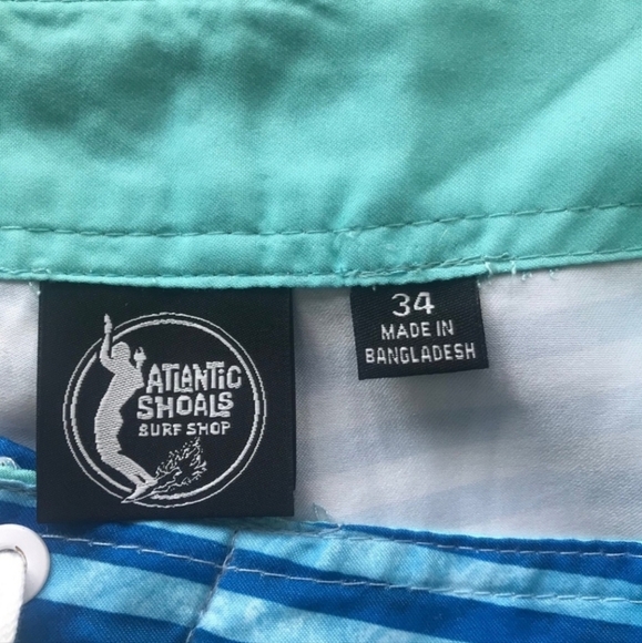 Atlantic Shoals Surf Shop Men’s Blue Striped Board Shorts Size 34 - Picture 6 of 9